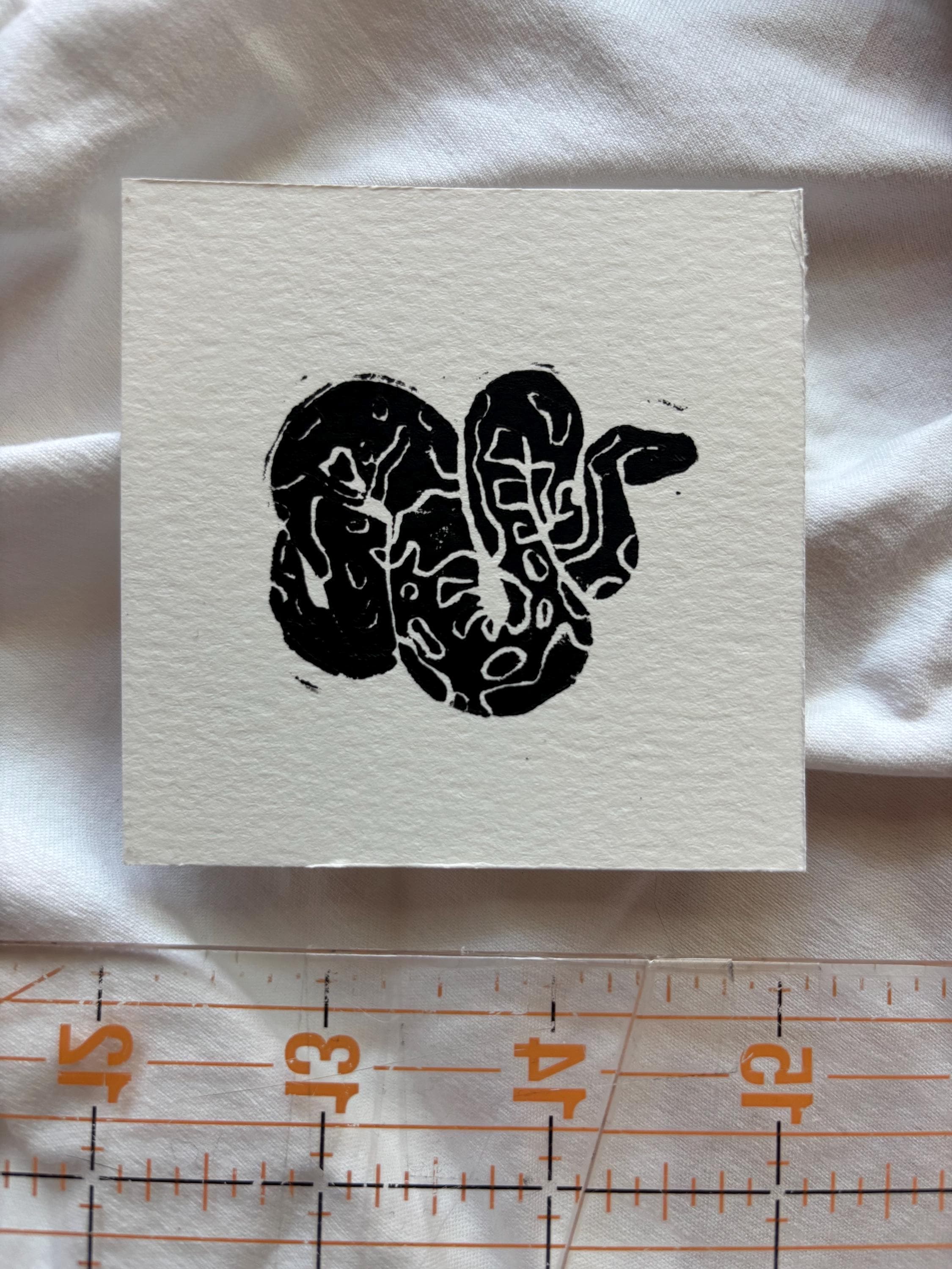 Set of hand carved block prints - mushroom, tractor, snake, chicken, spider, bat