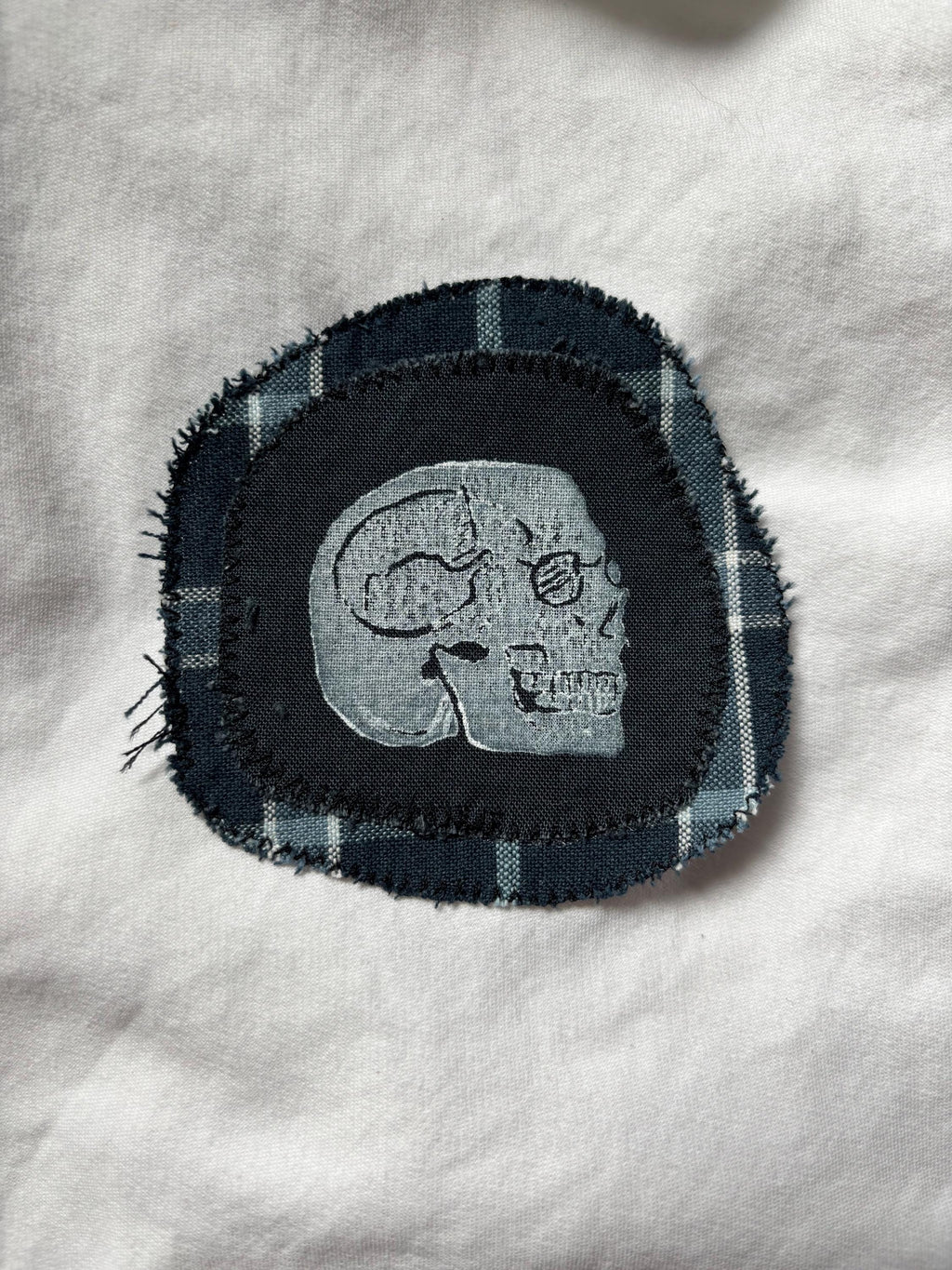 Skull linocut patch block print