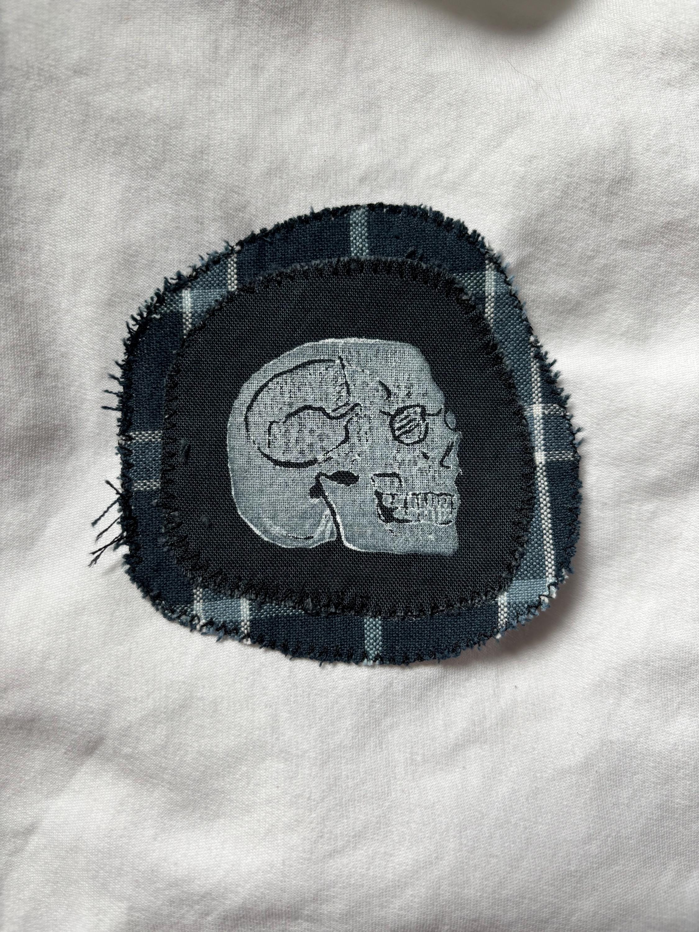 Skull linocut patch block print