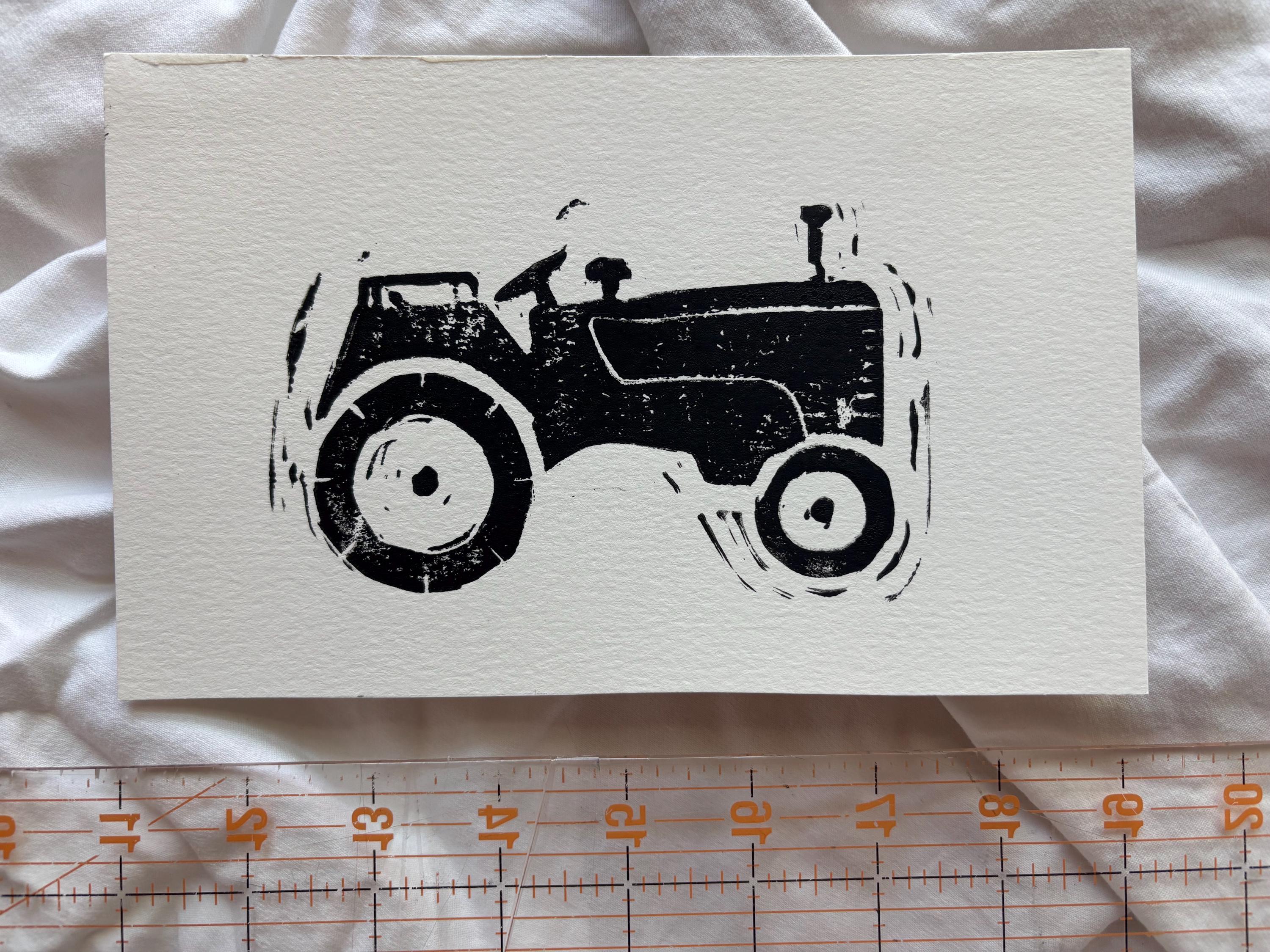 Set of hand carved block prints - mushroom, tractor, snake, chicken, spider, bat