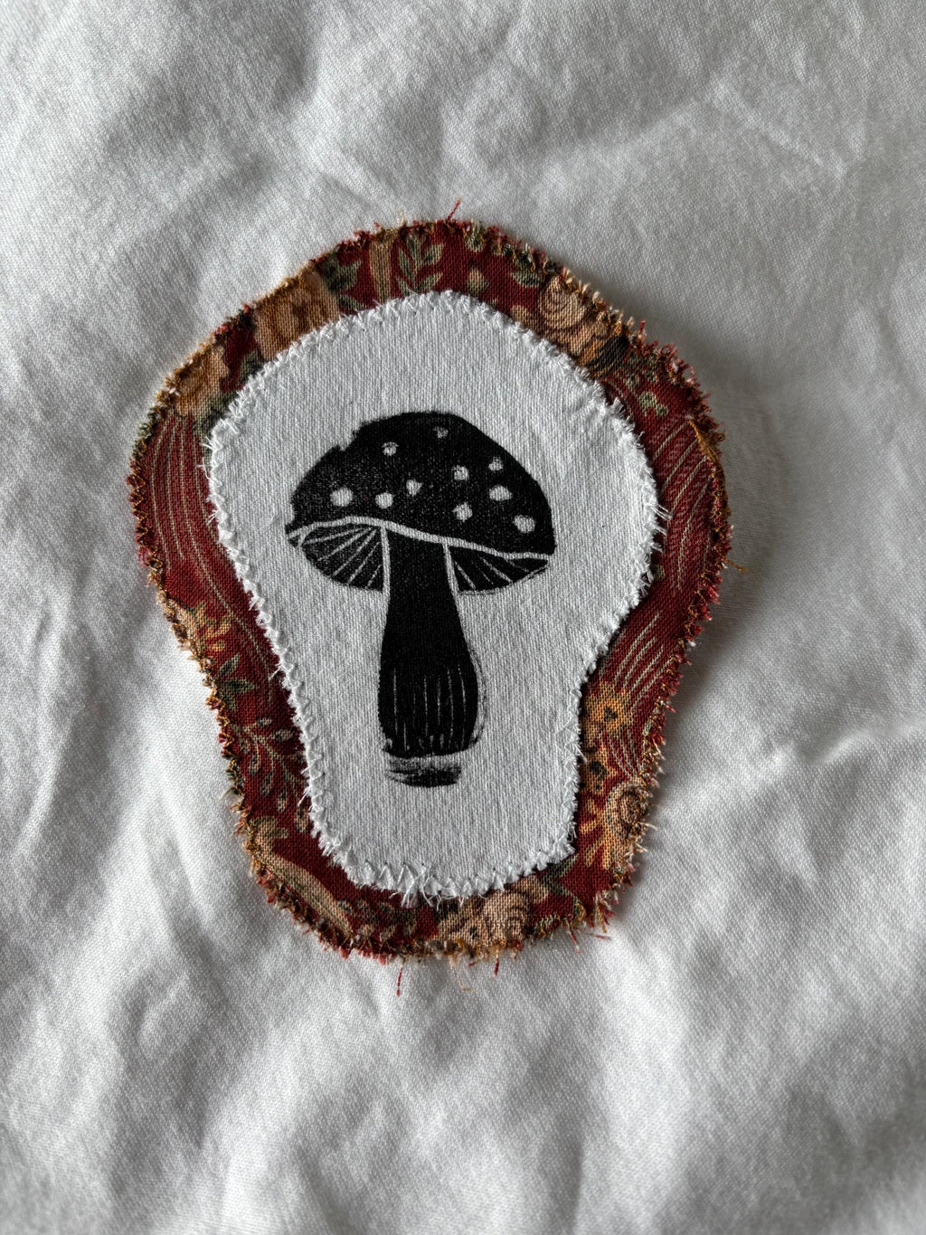 Mushroom linocut patch block print