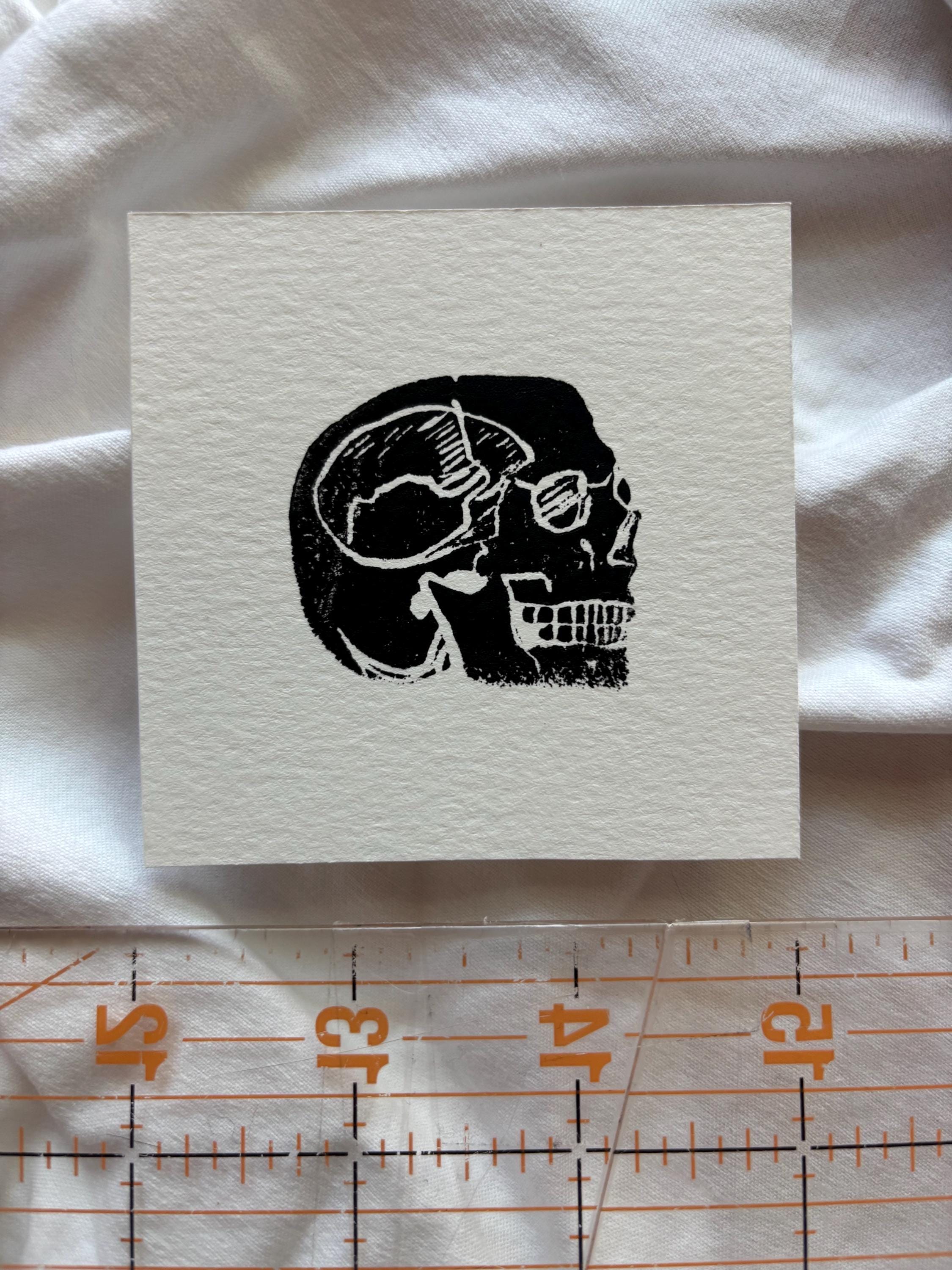 Hand carved death themed block prints - hourglass, skull, spider, bat, vulture, mushroom