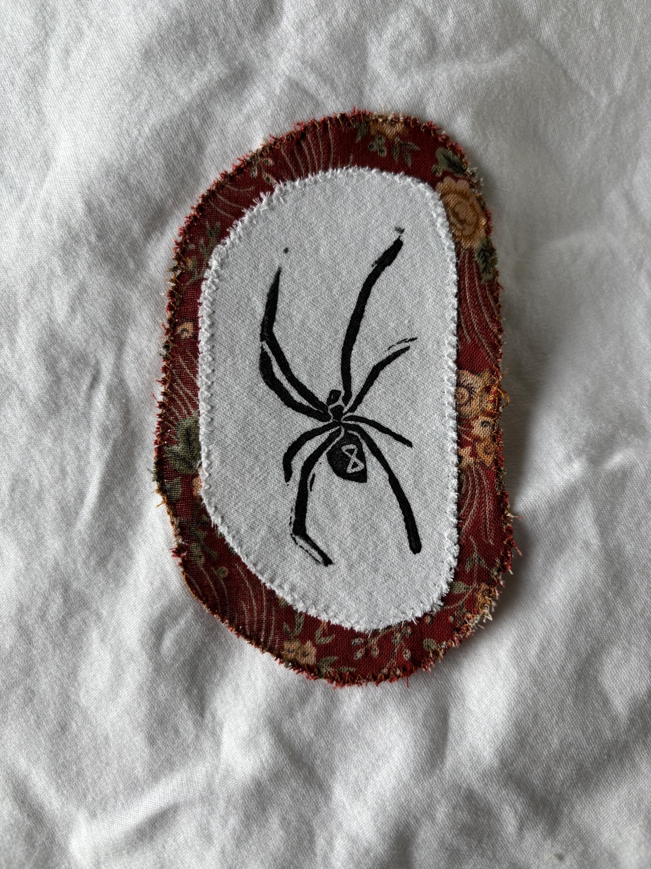 Spider linocut patch block print - black widow