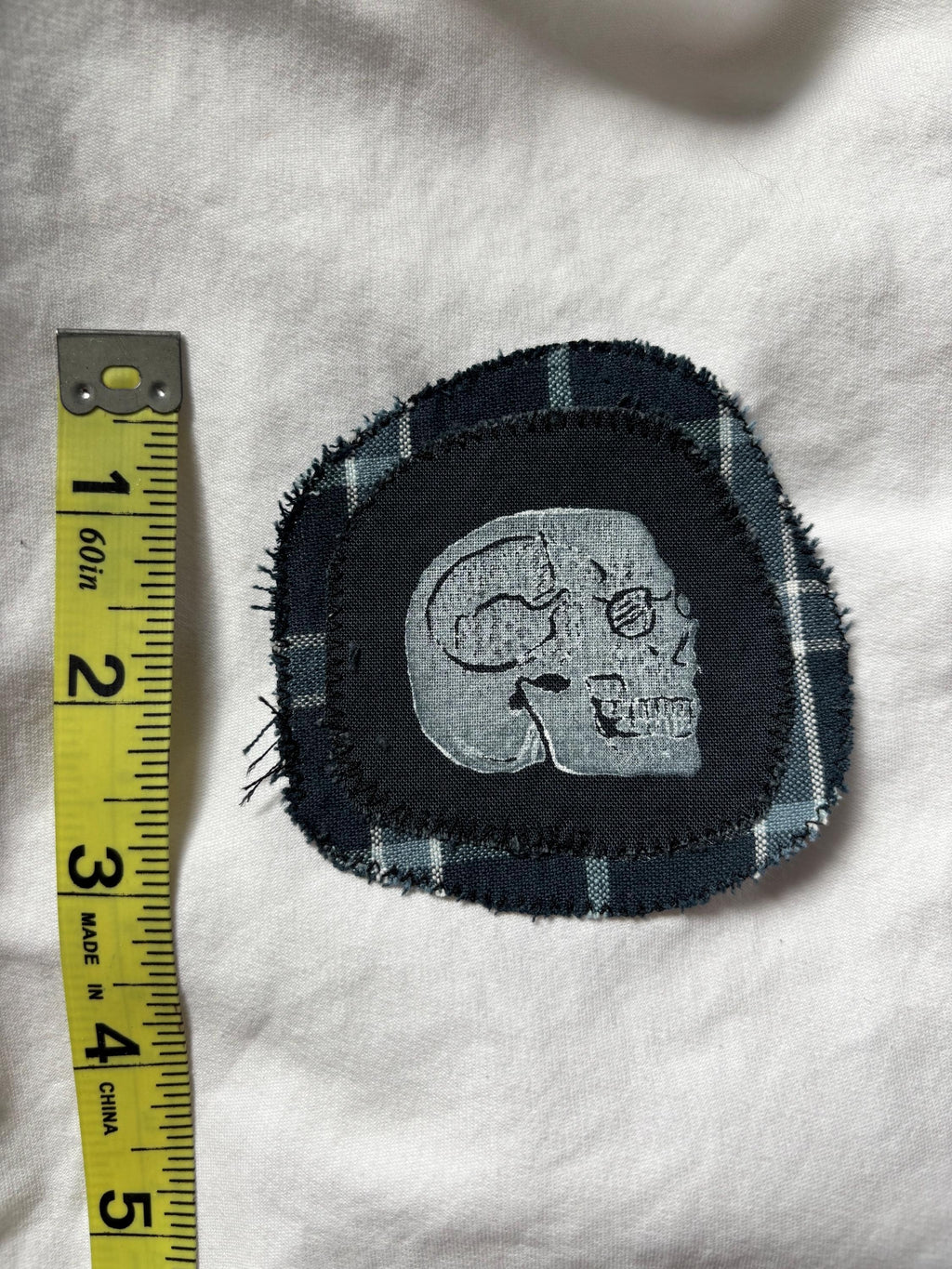 Skull linocut patch block print