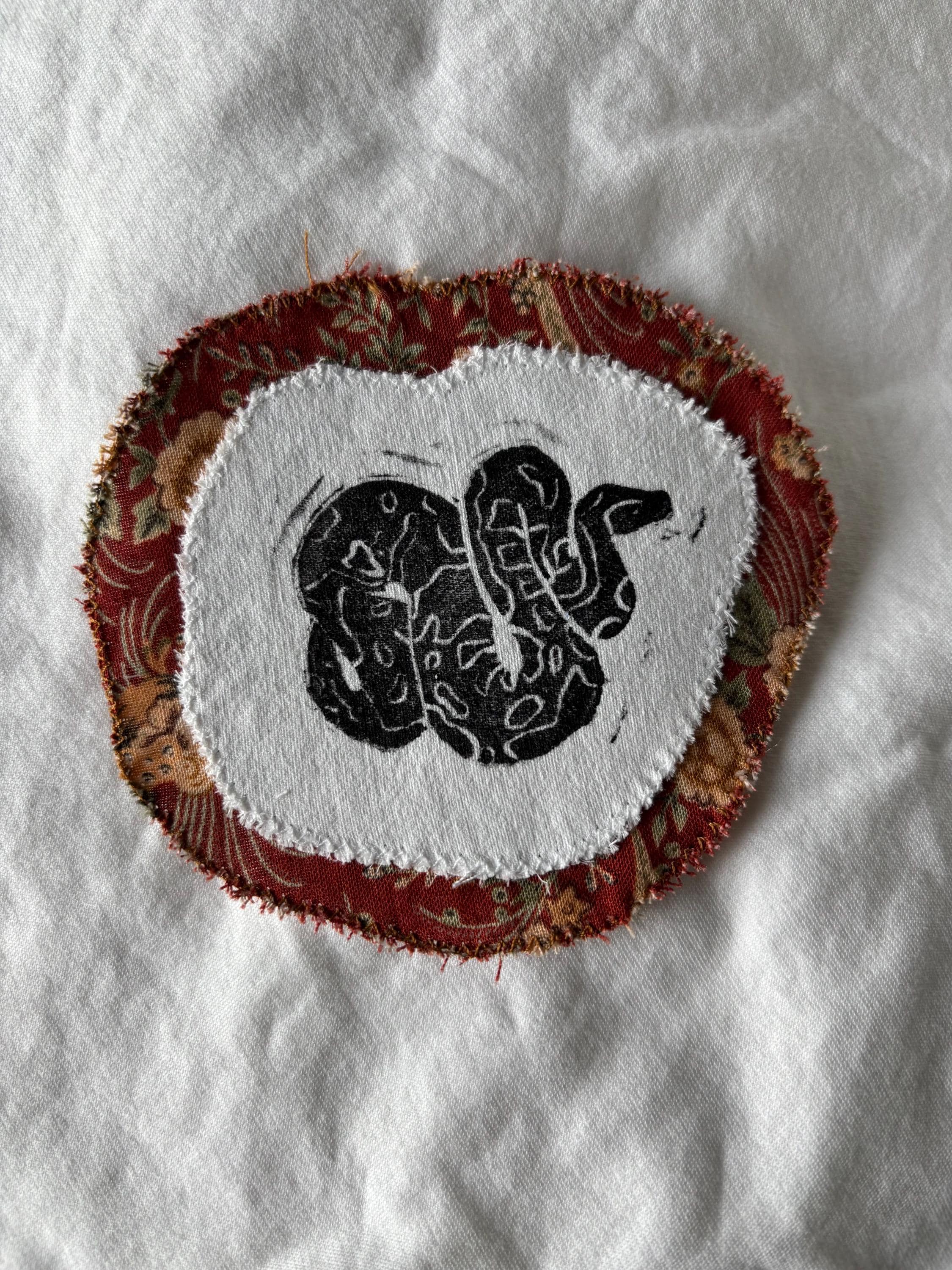 Snake linocut patch block print