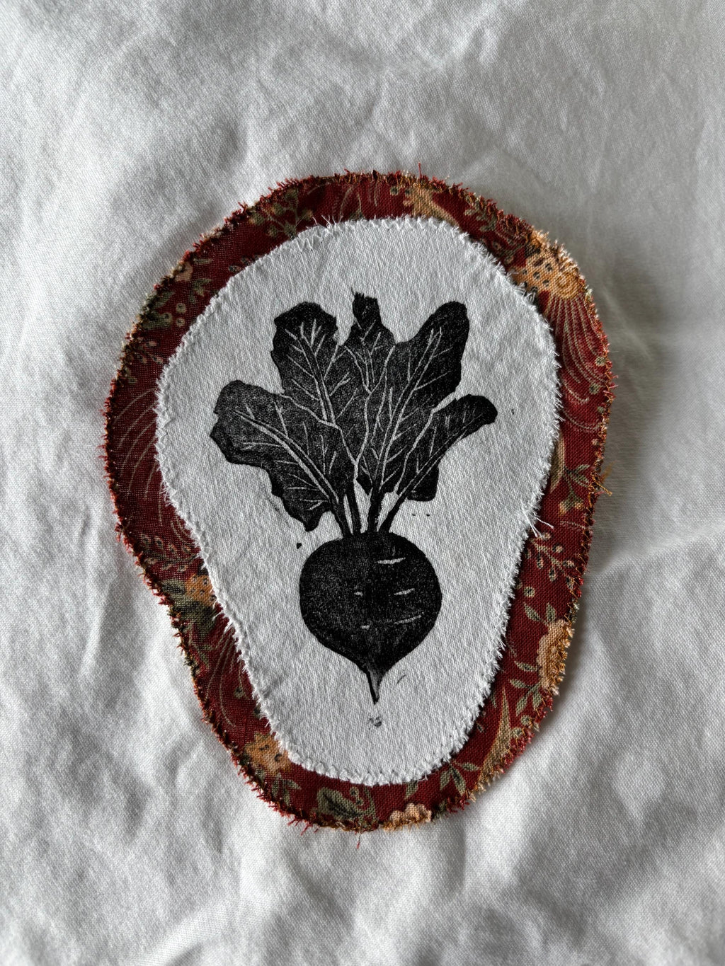 Vegetable linocut patch block print - radish