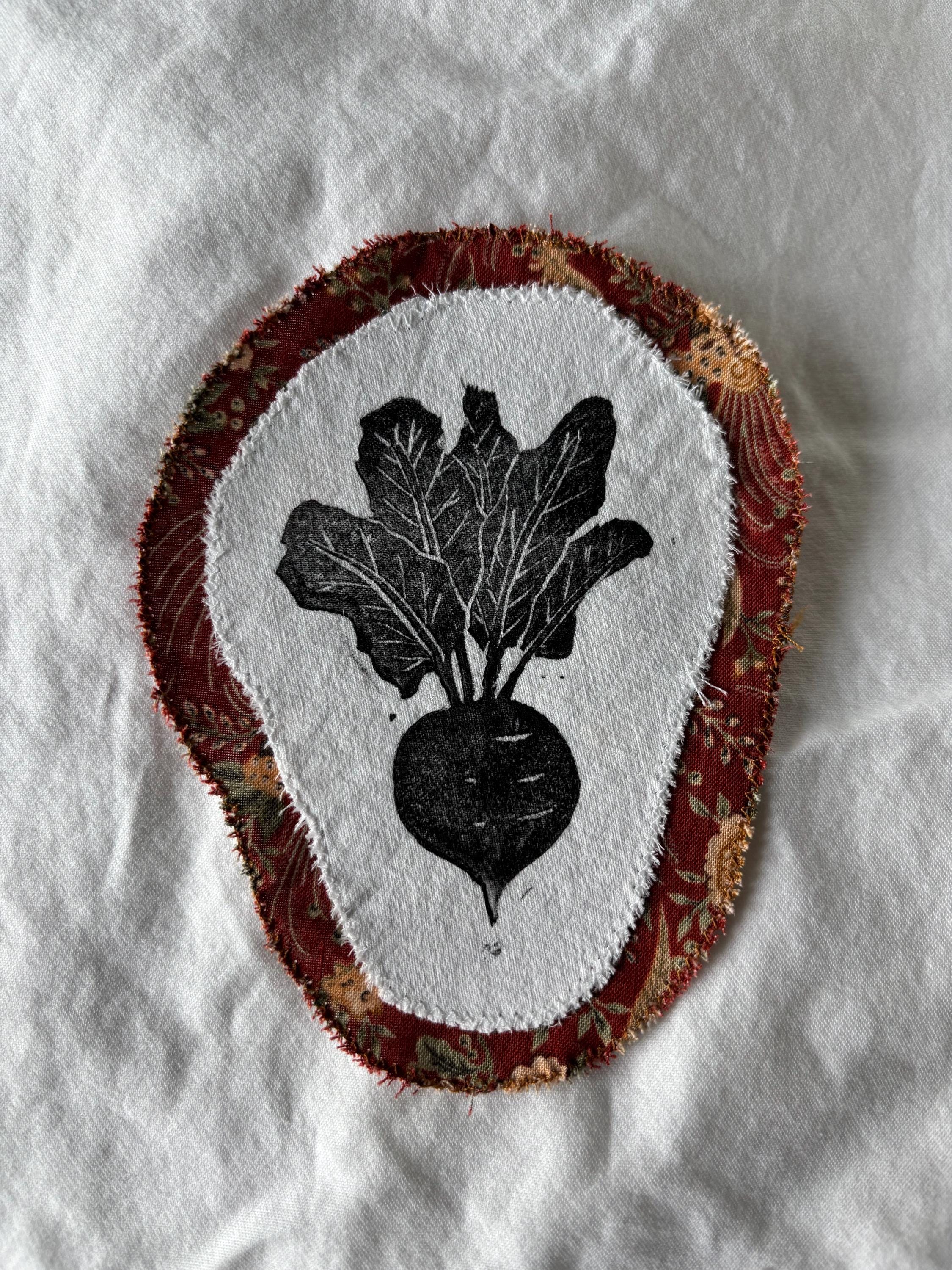 Vegetable linocut patch block print - radish