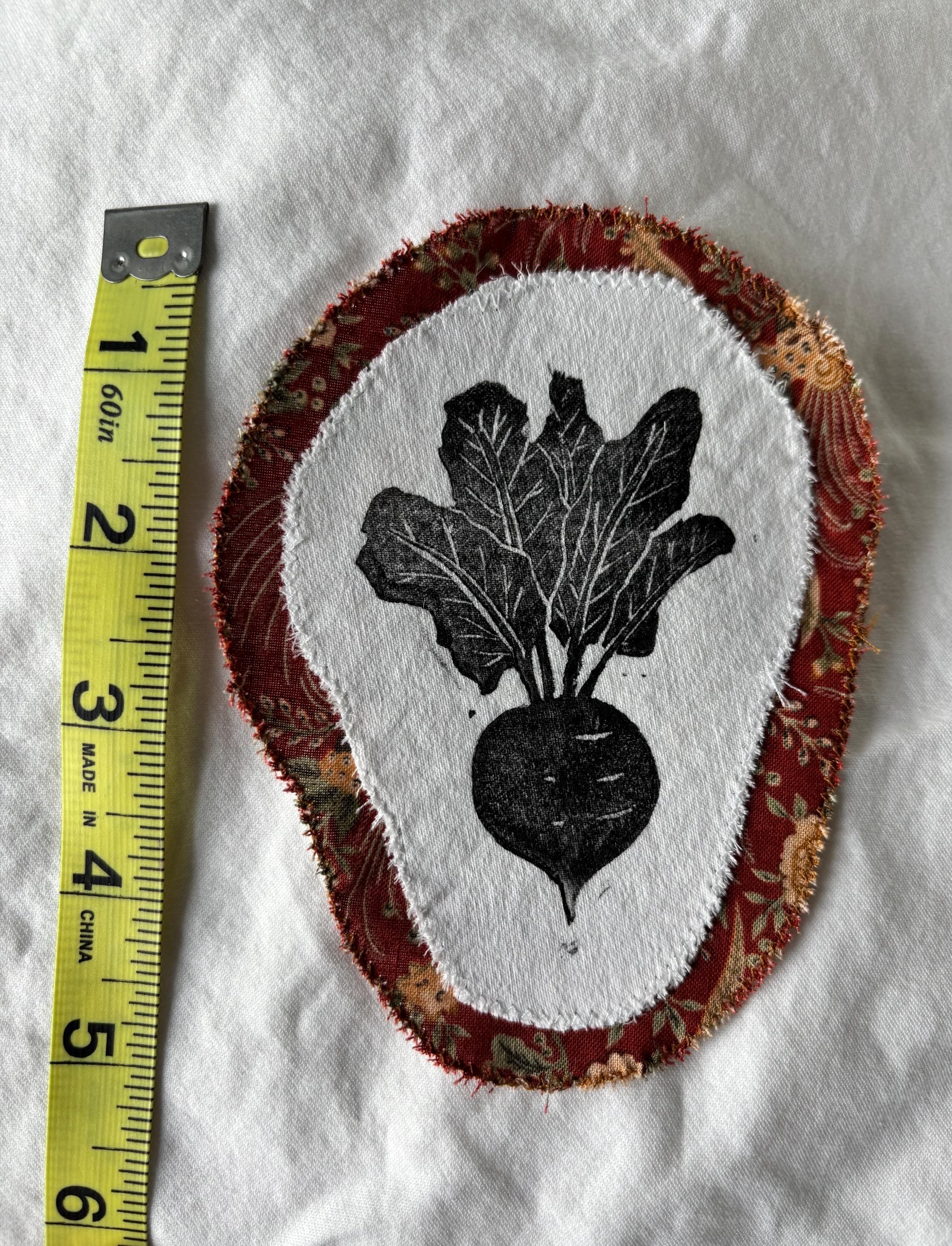 Vegetable linocut patch block print - radish
