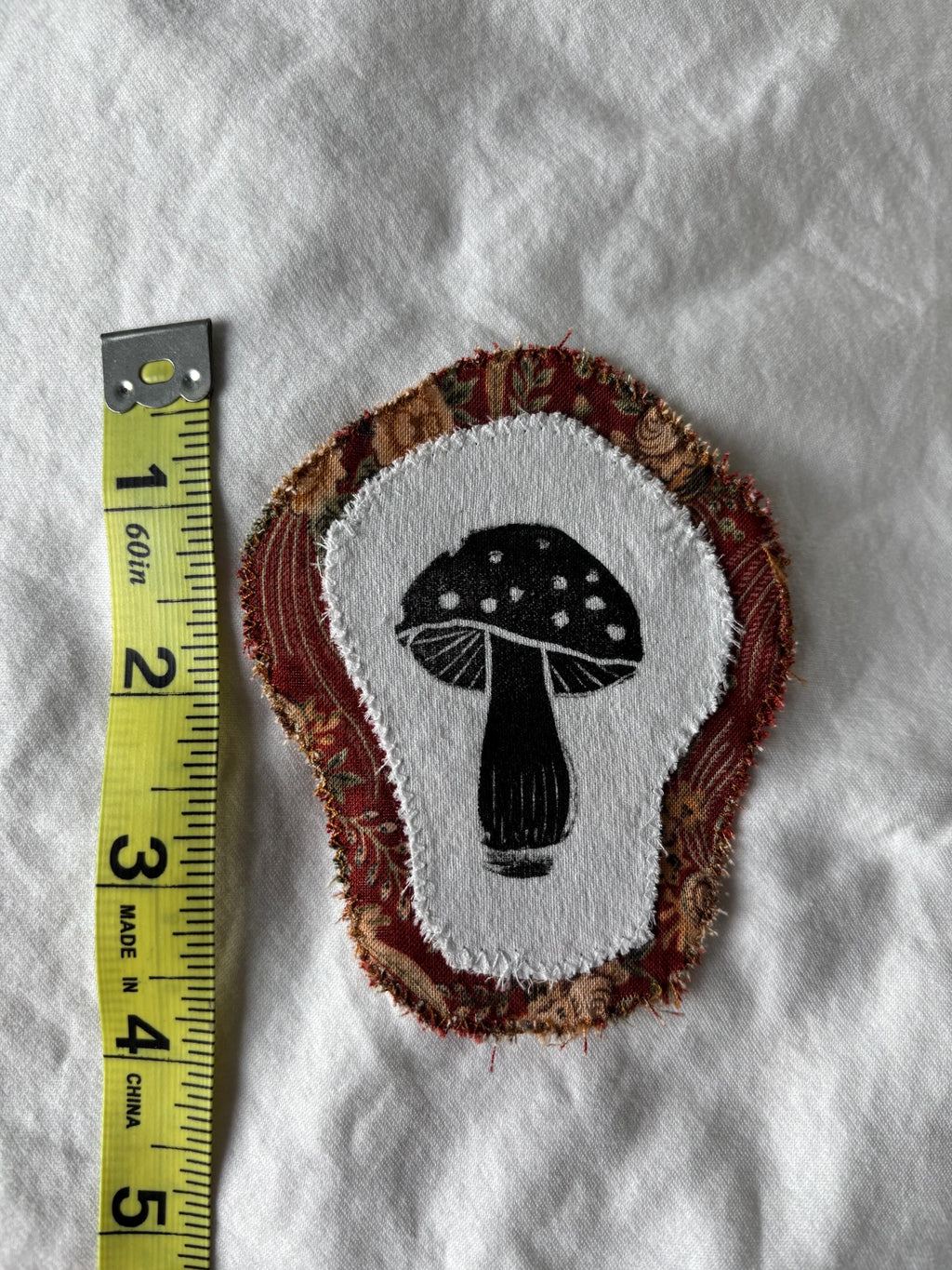 Mushroom linocut patch block print