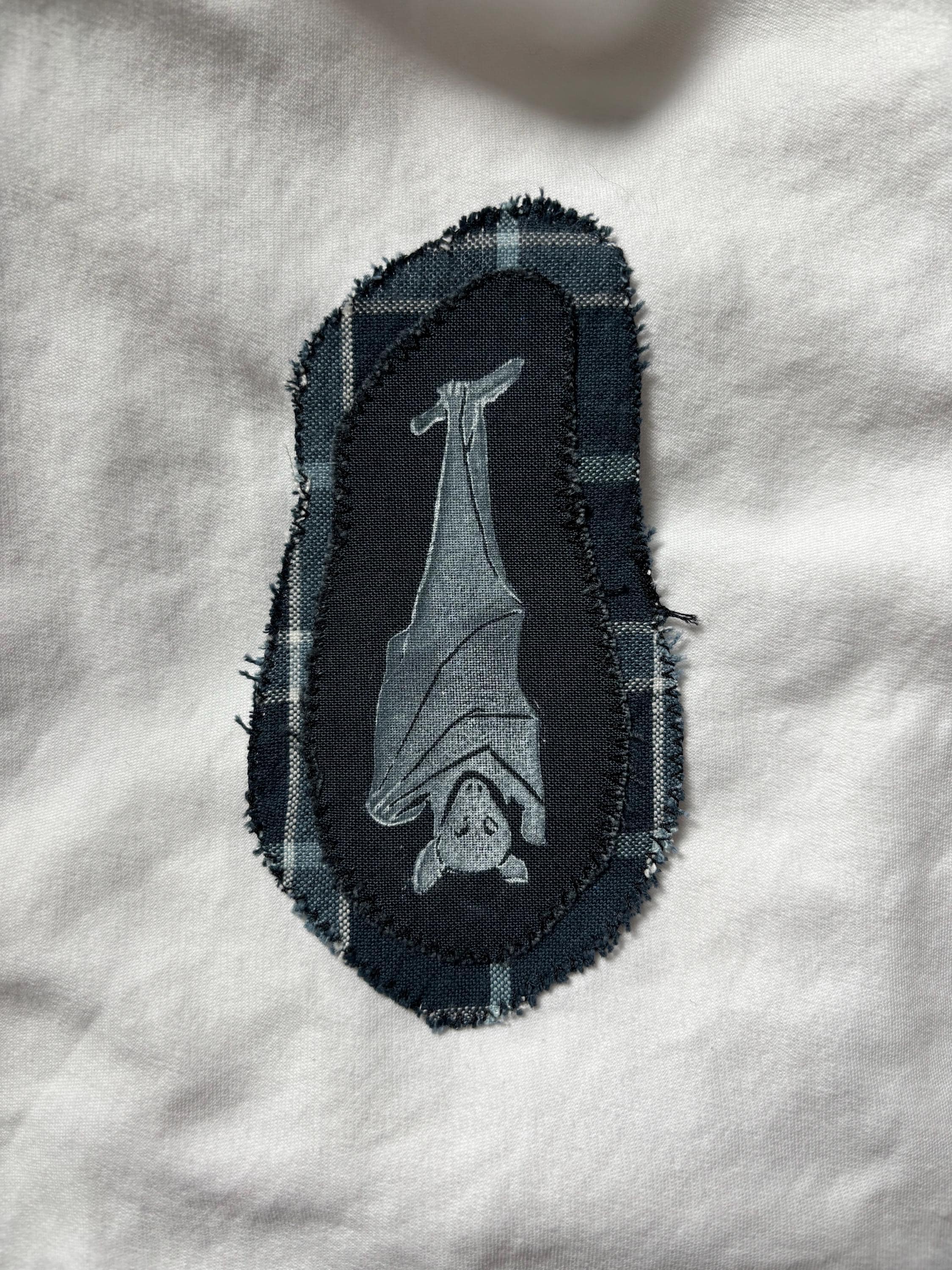Bat linocut patch block print