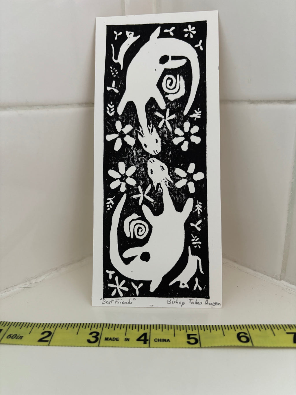 Handmade linocut bookmark