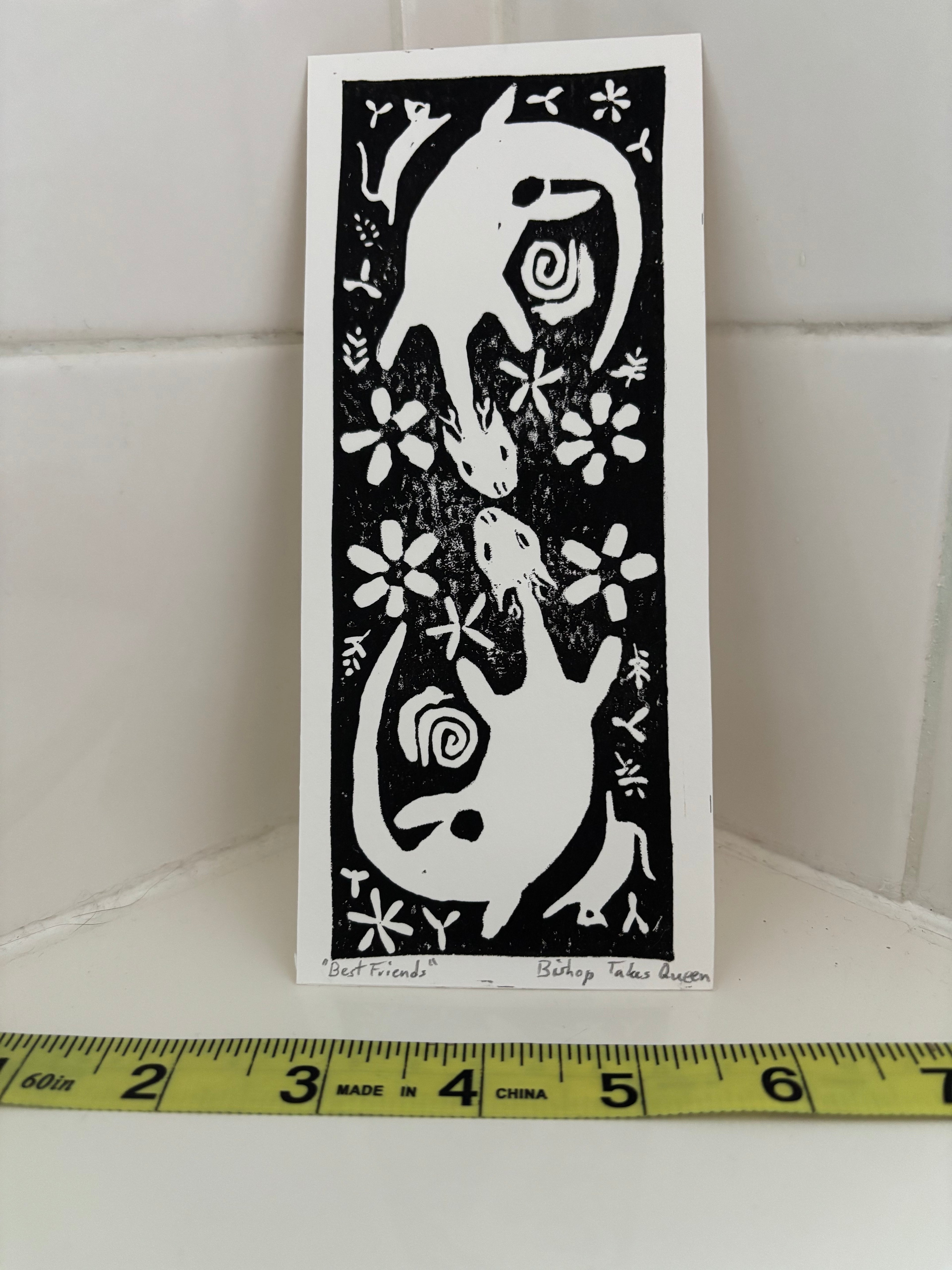 Handmade linocut bookmark